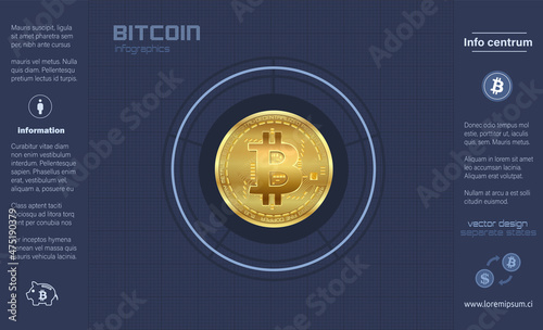 Bitcoin, infographics blue flat design on graph paper and icons vector