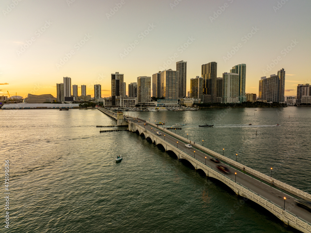 Aerial drone photo Miami Venetian Causeway