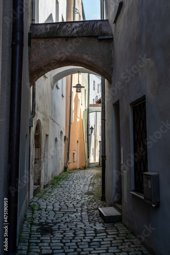 Narrow little alley in the center of Passau in Bavaria