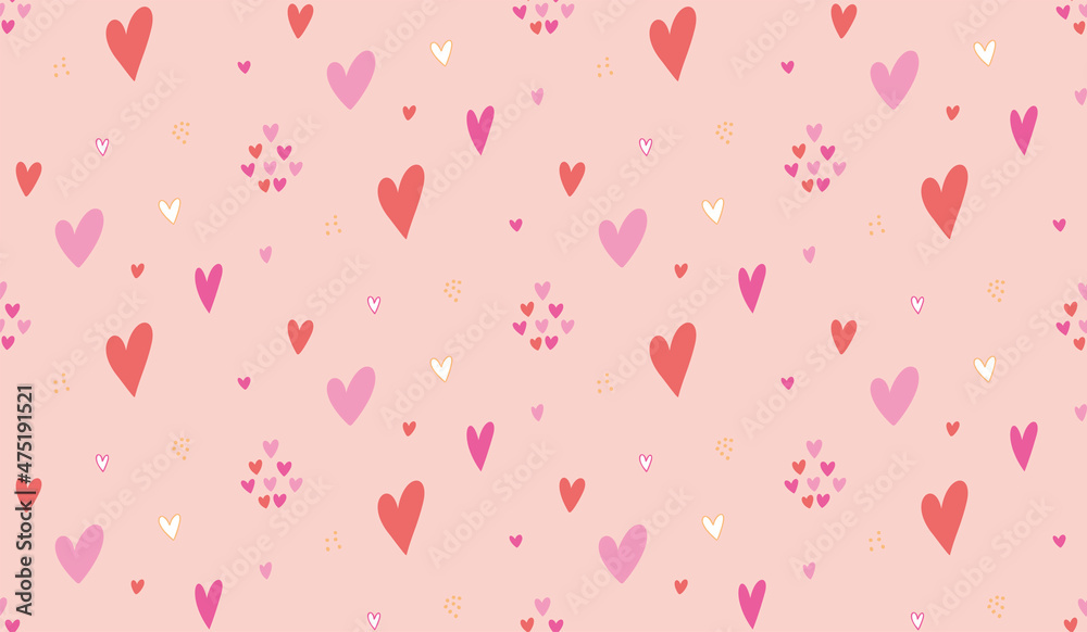 Cute hearts seamless vector pattern. Valentine's Day hand drawn background. Marker drawn different heart shapes and silhouettes. Hand drawn ornament.