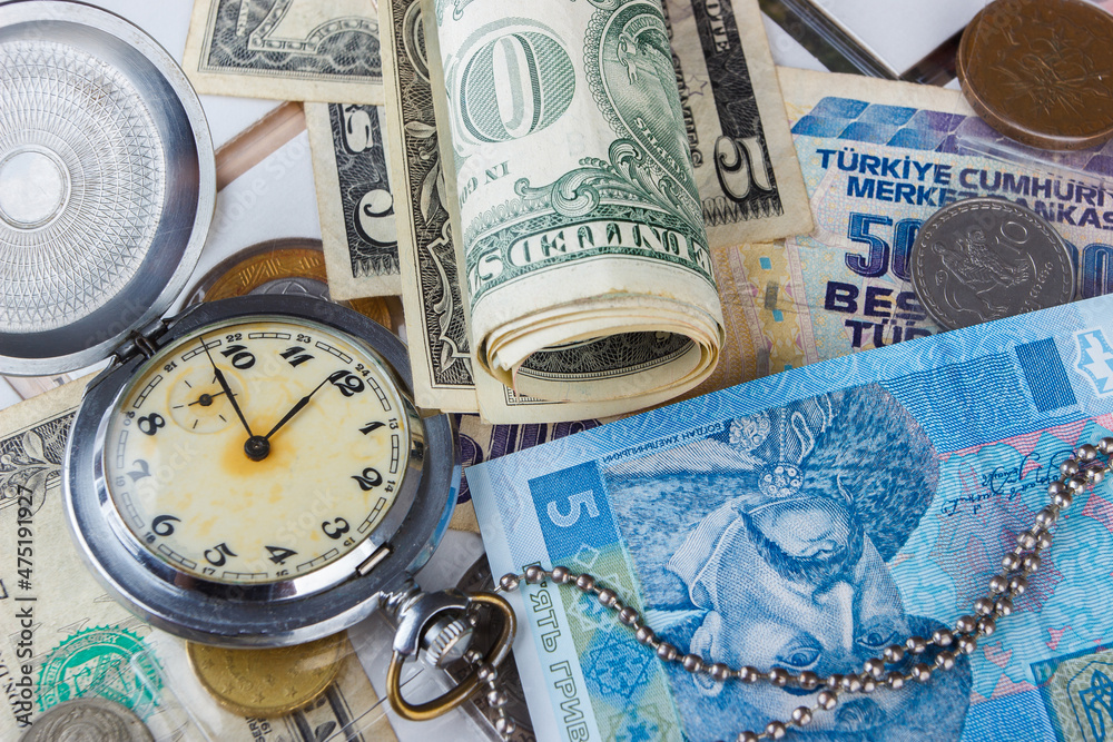 Background from different collector coins and banknotes Background from different collector coins and banknotes