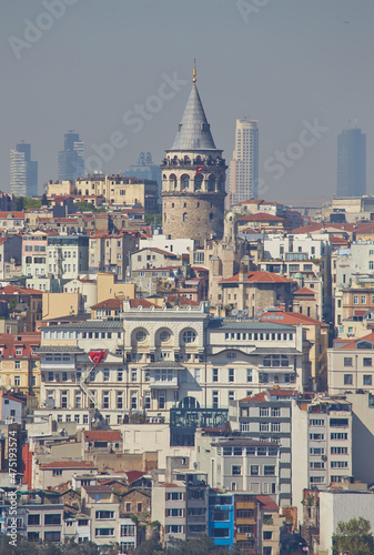 istanbul,turkey galata tower,cityscape and istanbul view from suleymaniye mosque's garden in istanbul with historical and modern buildings.