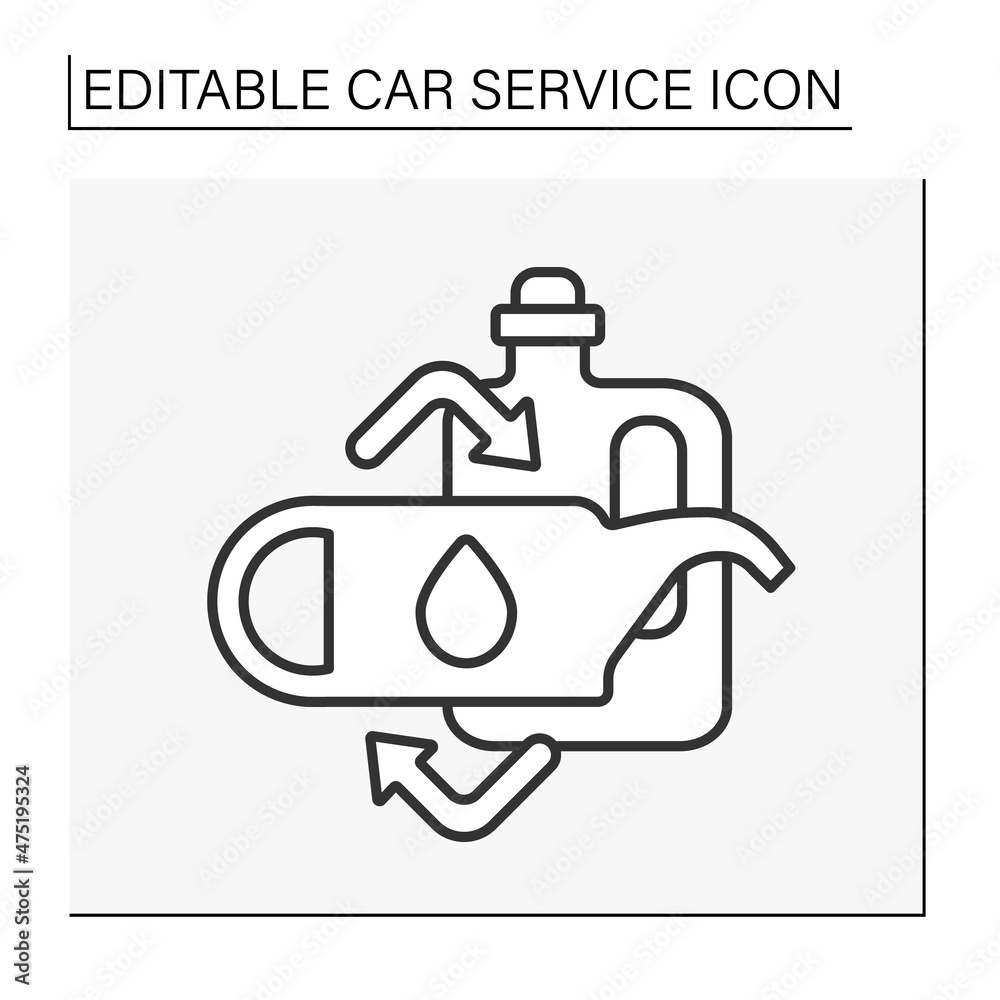 Oil change line icon. Removing used oil in your engine and replacing it with clean. Car service concept. Isolated vector illustration. Editable stroke Oil change line icon. Removing used oil in your engine and replacing it with clean. Car service concept. Isolated vector illustration. Editable stroke