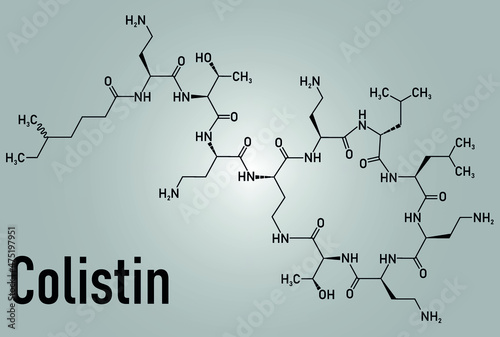 Colistin antibiotic drug molecule. Skeletal formula. photo