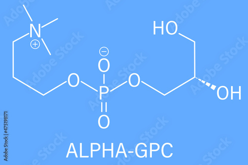 Alpha-GPC or L-Alpha glycerylphosphorylcholine, choline alfoscerate, molecule. Skeletal formula.