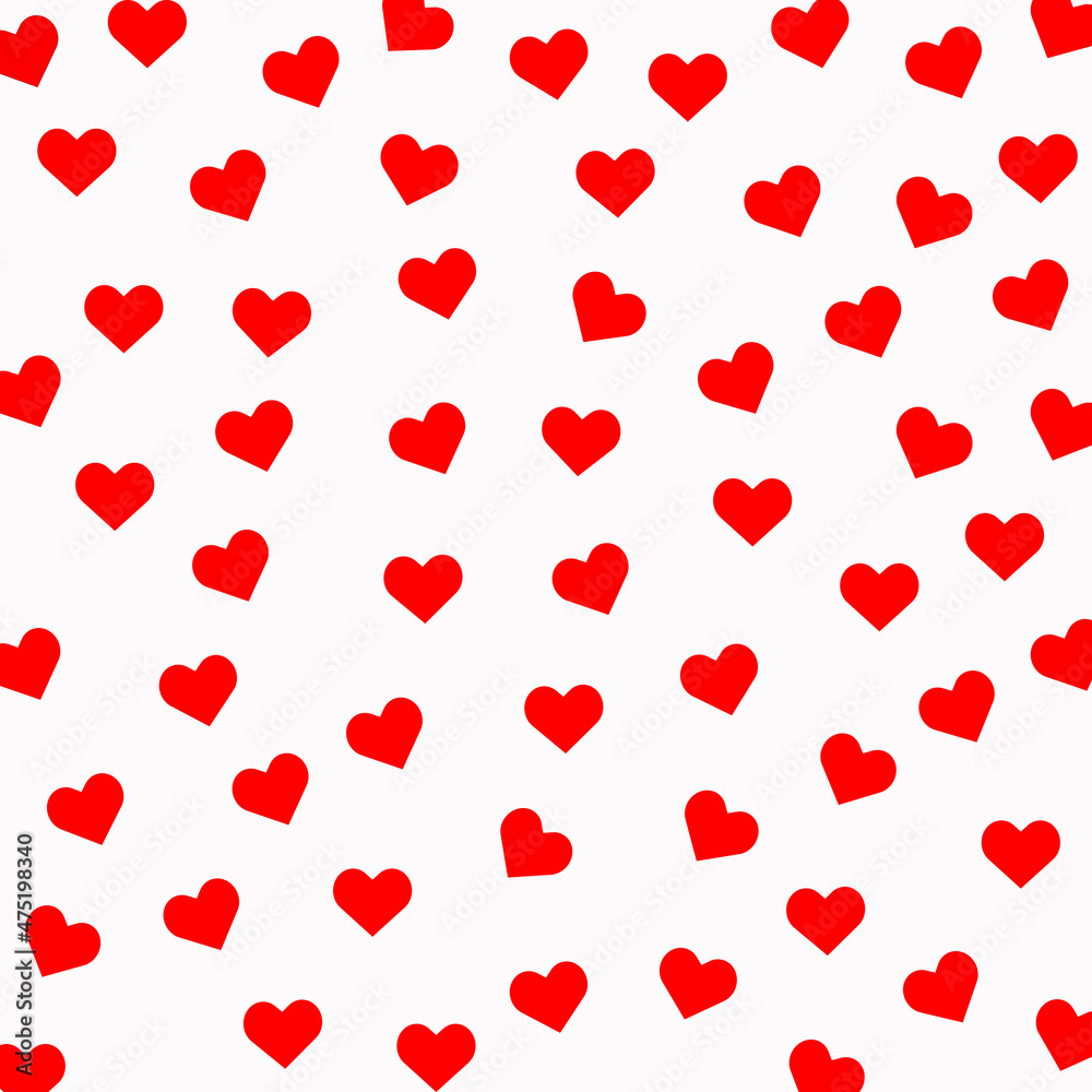 Valentine's Day background with red hearts on a white background