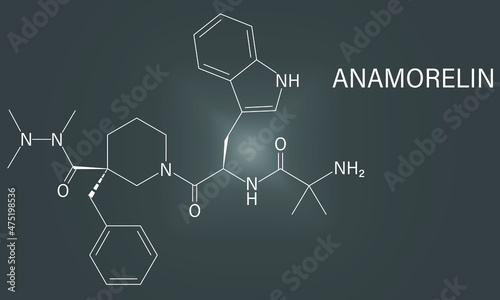 Anamorelin cancer cachexia and anorexia drug molecule. Skeletal formula.