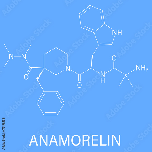 Anamorelin cancer cachexia and anorexia drug molecule. Skeletal formula.