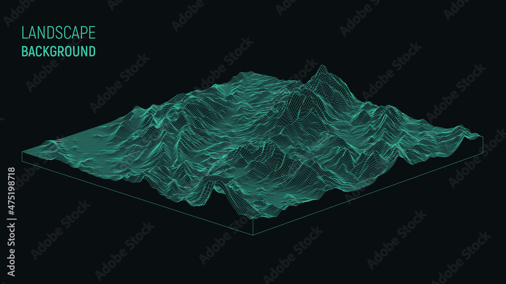 Abstract landscape background. Mesh structure. Polygonal wireframe background. 3d isometric vector illustration - obrazy, fototapety, plakaty 