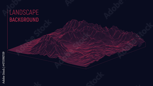 Abstract landscape background. Mesh structure. Polygonal wireframe background. 3d isometric vector illustration