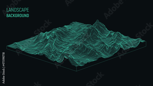Abstract landscape background. Mesh structure. Polygonal wireframe background. 3d isometric vector illustration photo