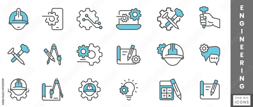 Set of a engineering flat icon for application or websites Set of a engineering flat icon for application or websites