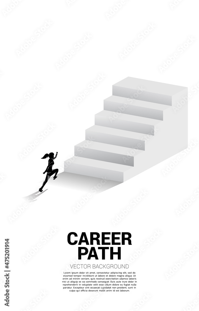 Obraz premium Silhouette of businesswoman running up stair. Concept of people ready to up level of career and business.