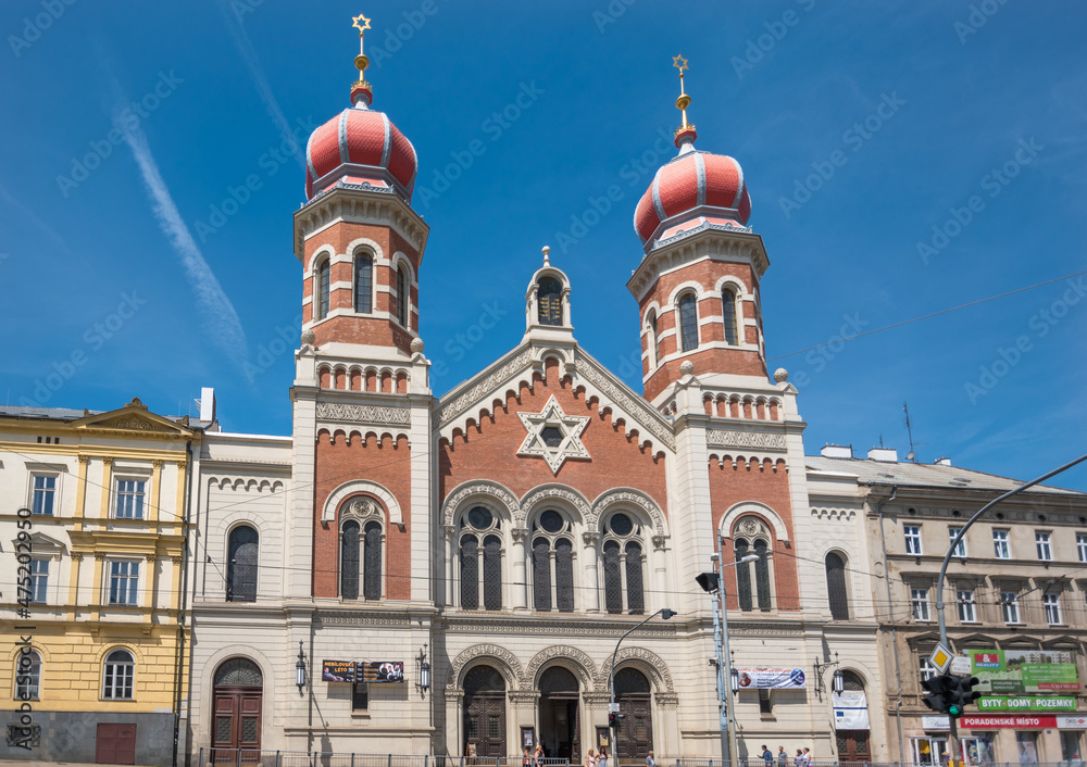 Plzen, Czech Republic, June 2019 - External view of the Great Synagogue (Velká synagoga), the second largest synagogue in Europe