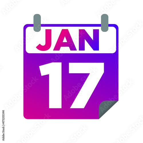 January 17. Single day calendar. minimalist flat illustration in purple color. eps 10