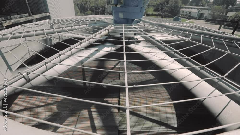 Large rotating blades closeup. Large fan blades at the factory close