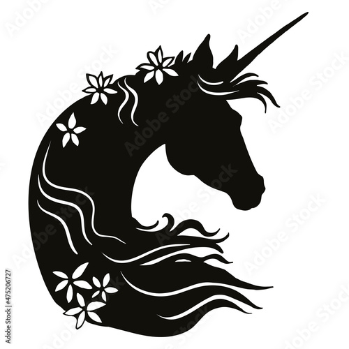 Black unicorn head silhouette vector isolated illustration