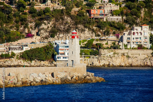 Lighthouse Jetti Pier at Port in Nice, France, Provence-Alpes-Cote d'Azur 