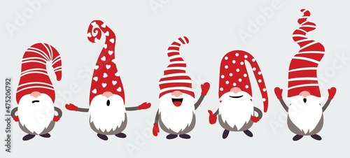 Fotografie, Tablou Christmas gnomes vector illustration on gray background
