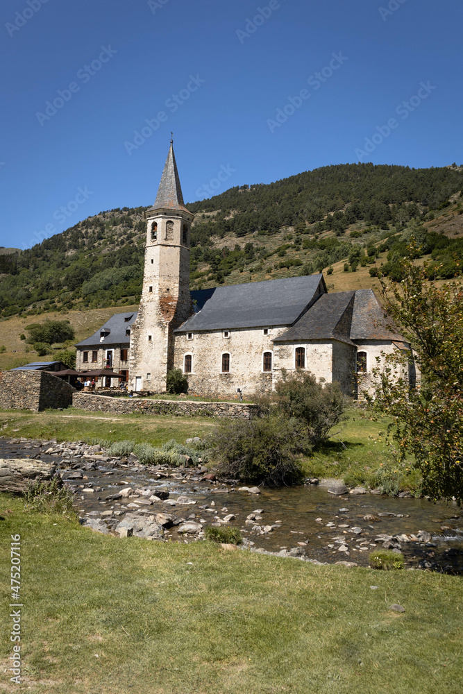 Medieval stone church in the mountains in Boi Taull in Catalonia, Spain