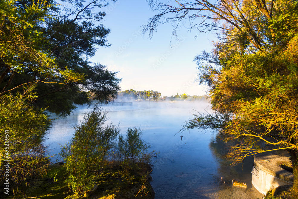 Panoramic View of Geothermal Lake in Kuirau Park Rotorua, Bay of Plenty, North Island, New Zealand