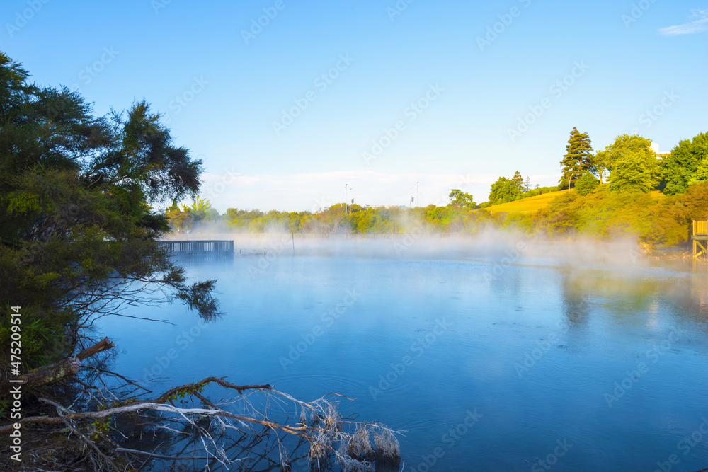 Panoramic View of Geothermal Lake in Kuirau Park Rotorua, Bay of Plenty, North Island, New Zealand