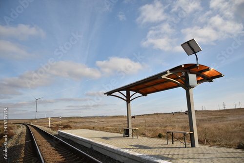 platform on the railway in the steppe for farmers