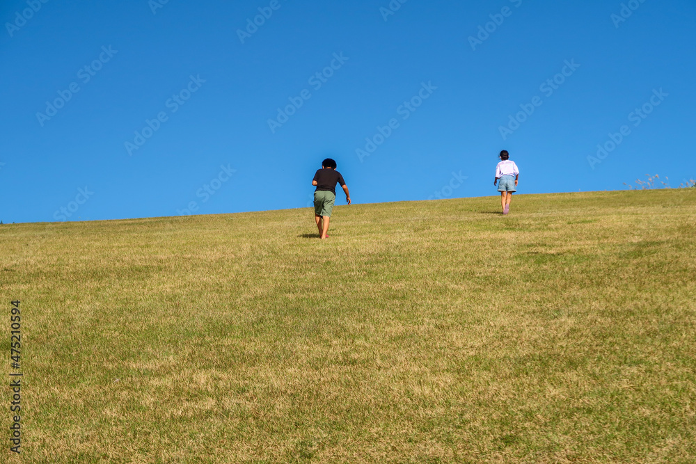 避暑地の草原で遊ぶ子供