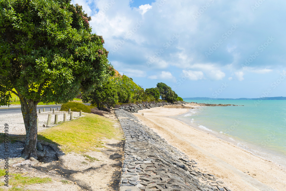 Panoramic View of Waiomanu Beach, Maraetai Beach Auckland, New Zealand Panoramic View of Waiomanu Beach, Maraetai Beach Auckland, New Zealand