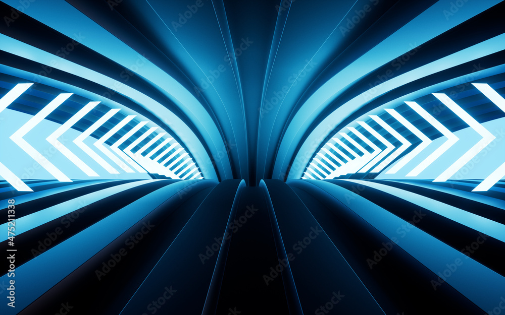 Fototapeta premium Neon lights and tunnels, 3d rendering.