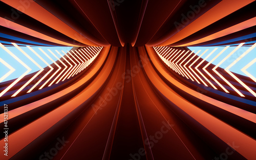 Neon lights and tunnels, 3d rendering.