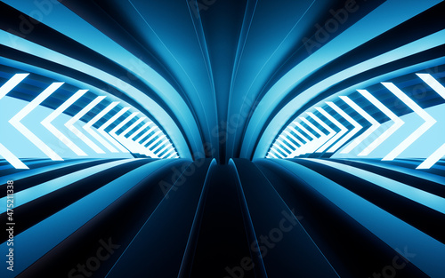 Fototapeta Naklejka Na Ścianę i Meble -  Neon lights and tunnels, 3d rendering.