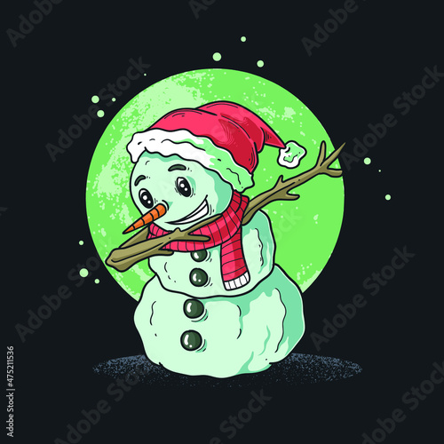 Cute Snowman With Red Scarf Dabbing In The Night Winter