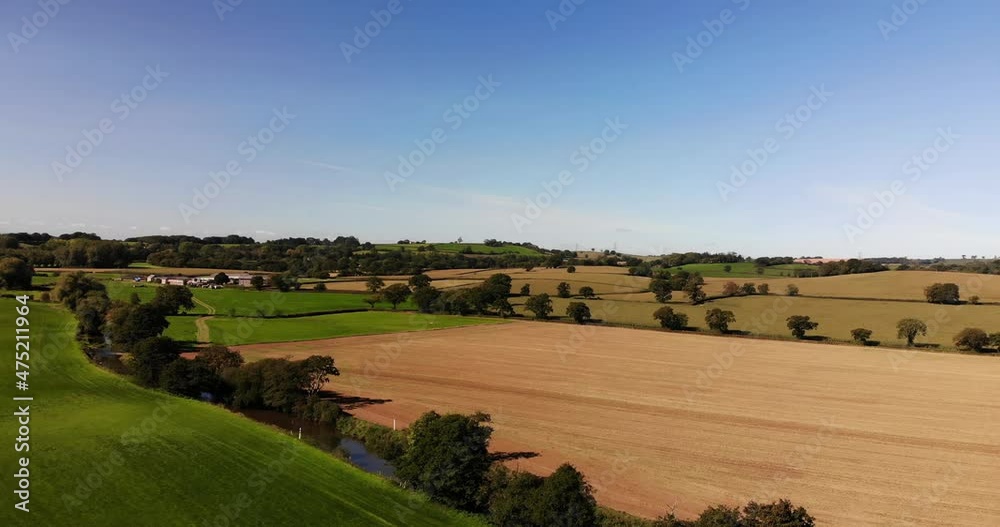 Aerial Over Idyllic Patchwork East Devon Farmland Countryside Near Honiton. Dolly Aerial Over Idyllic Patchwork East Devon Farmland Countryside Near Honiton. Dolly