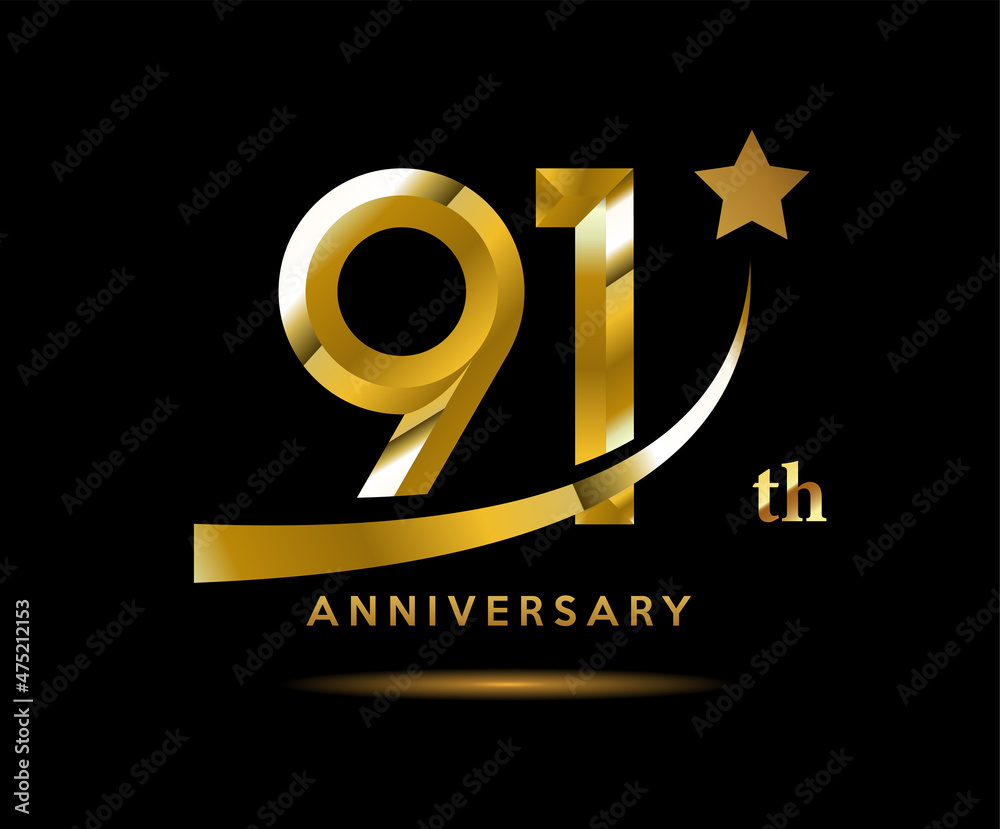 Golden 91 Year Anniversary Celebration Logo Design With Star Symbol golden-91-year-anniversary-celebration-logo-design-with-star-symbol