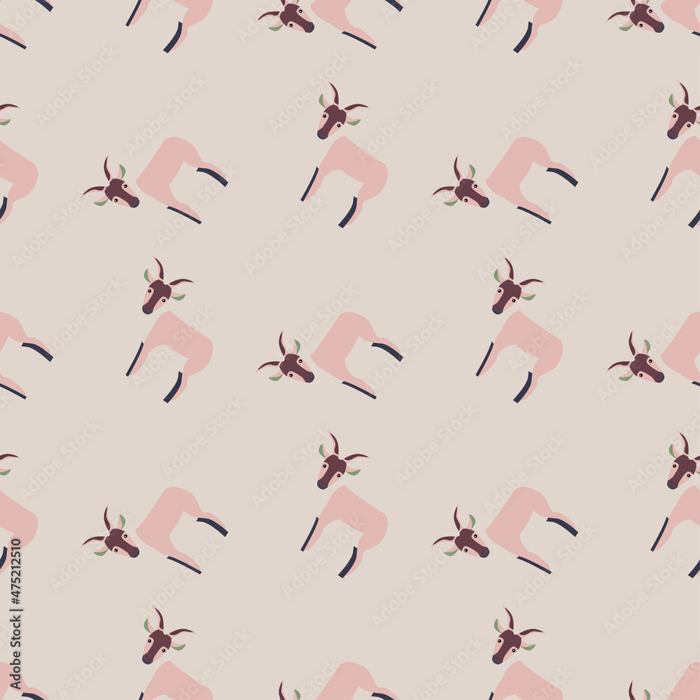 Seamless pattern of goat. Domestic animals on colorful background. Vector illustration for textile.