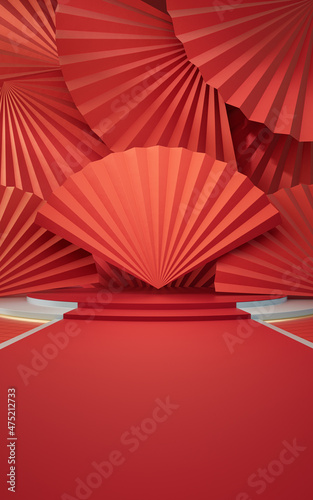 Folding fans with Chinese style background  3d rendering.