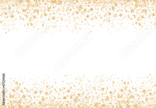 A gold glitter confetti border with copyspace on white
