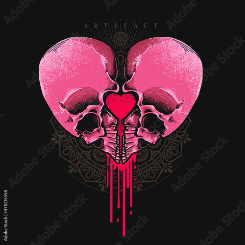 heart shaped skull illustration vector graphic