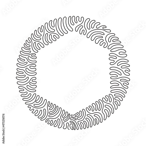 Continuous one line drawing hand drawn hexagon, blank drawing frame isolated, black scribble lines, single hexagon. Swirl curl circle background style. Single line draw design vector illustration
