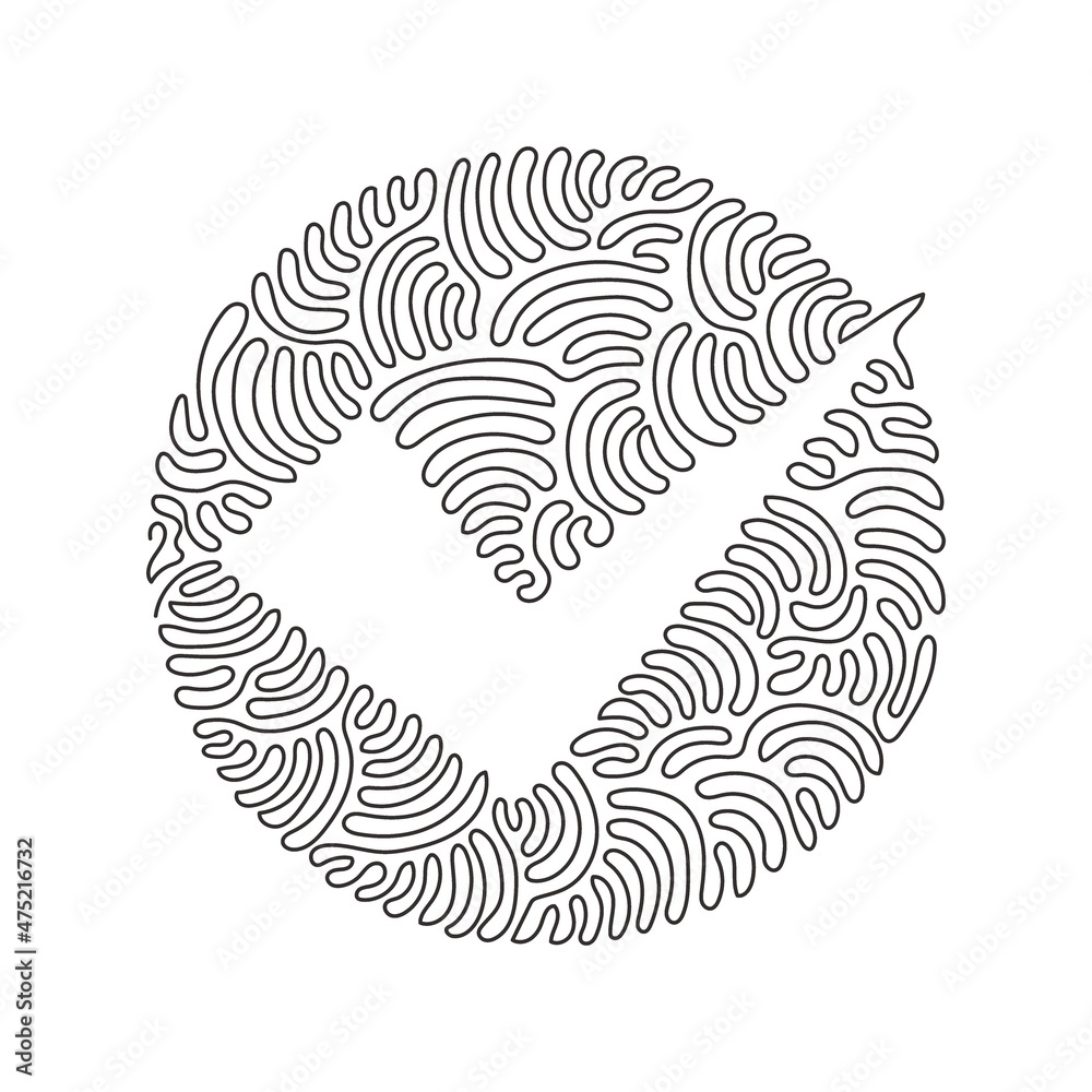 Continuous one line drawing check icon silhouette. Approved test correct  right element concept design. One sketch doodle outline. Swirl curl circle  background style. Single line draw graphic vector Stock Vector | Adobe