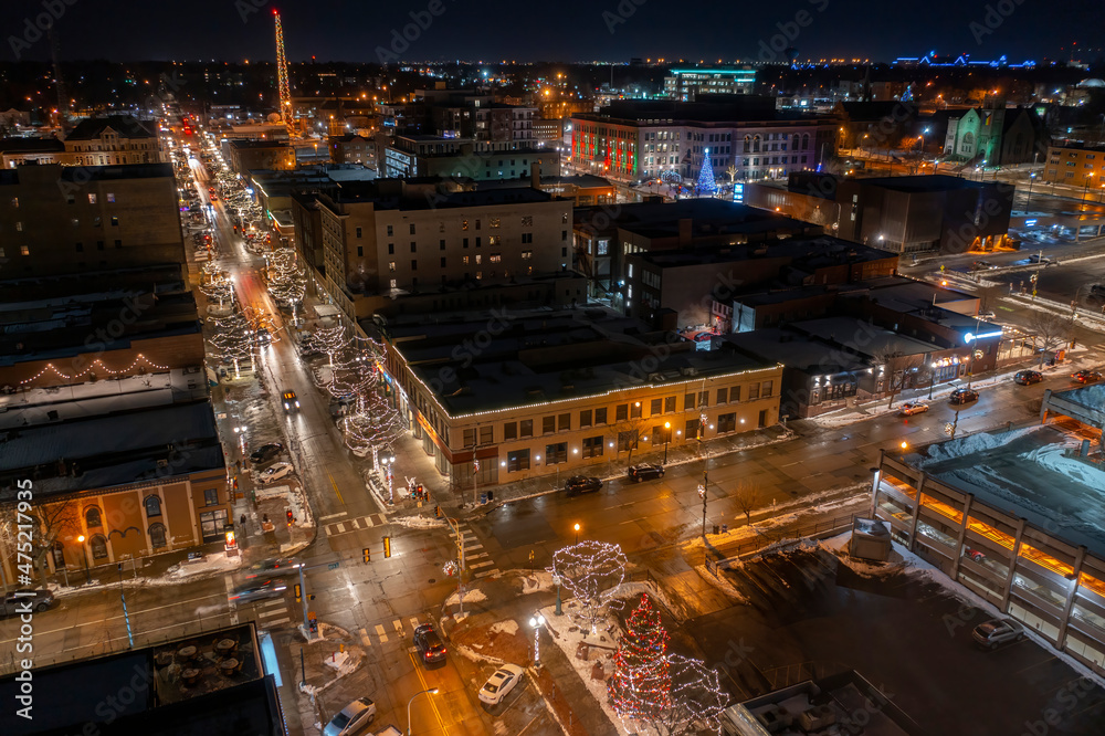 Aerial View of Sioux Falls, South Dakota at Dusk in Late December