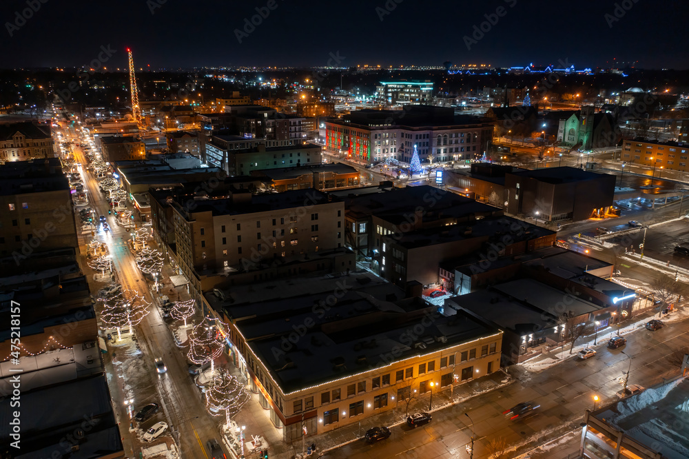 Aerial View of Sioux Falls, South Dakota at Dusk in Late December