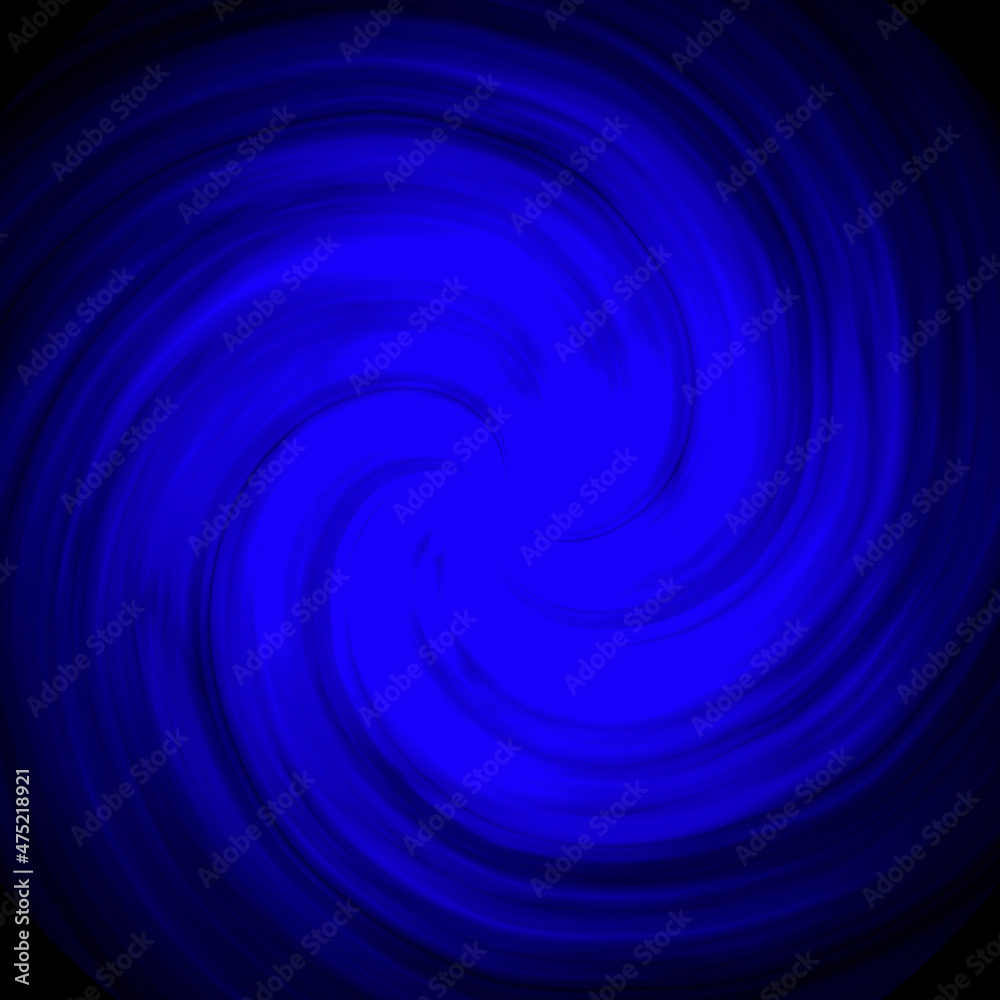 A blue twisted galaxy on a black background. Blue abstraction with circular motion.