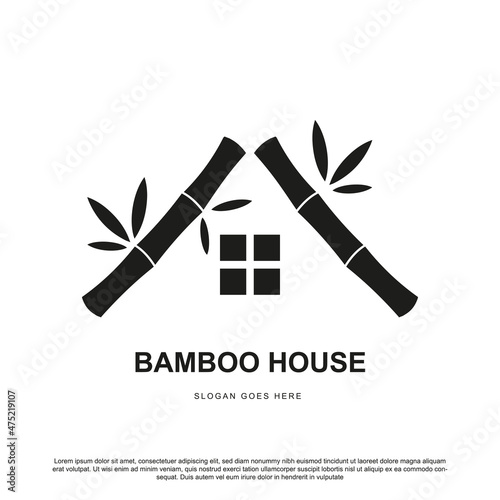 Creative bamboo house design. House logo with two bamboo vector