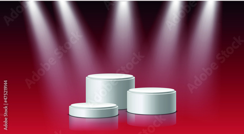 Abstract podium vector with red background and spot light premium illustration