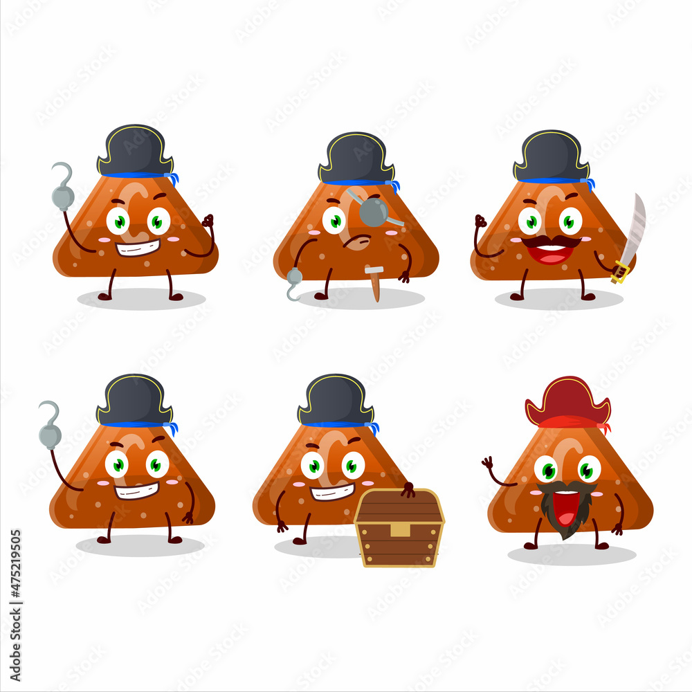 Cartoon character of orange gummy candy C with various pirates emoticons