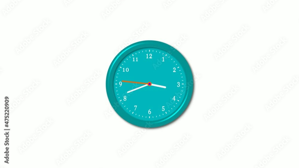 Cyan color counting down 3d wall clock on white background 