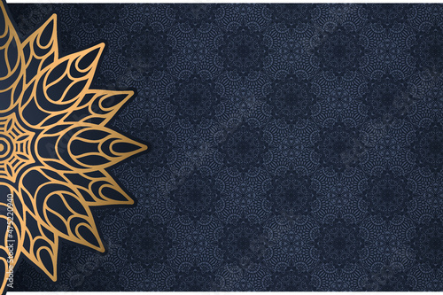 gold oriental ornament on black background. golden decor can be use for invitation, wedding, greeting card, cover, packing, vector illustration