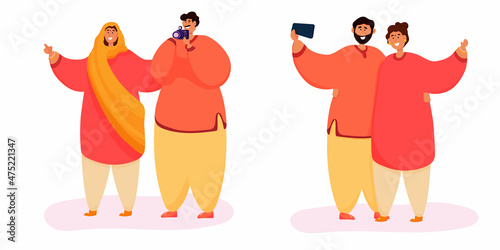 Indian family travels and takes pictures and selfies